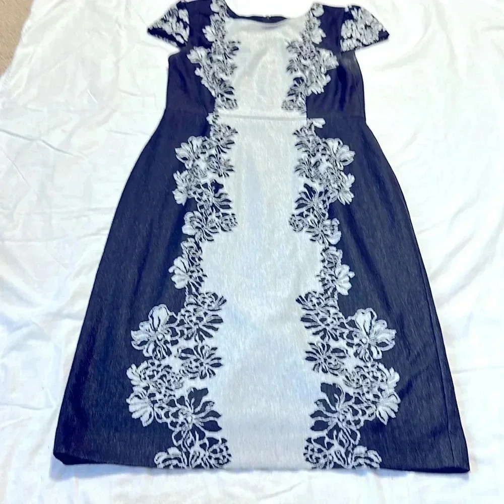 Betsy Johnson Black /Gray Floral Print Dress Cap Sleeve size 8 Midi